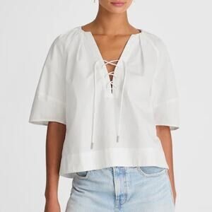 Madewell White Cotton Poplin Lace-Up Top Women’s Large Classic Lace-up Neckline